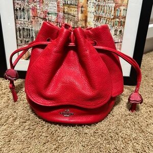 NWT Coach Yankee Floral Bucket Bag Bright Red Leather F57543 Crossbody